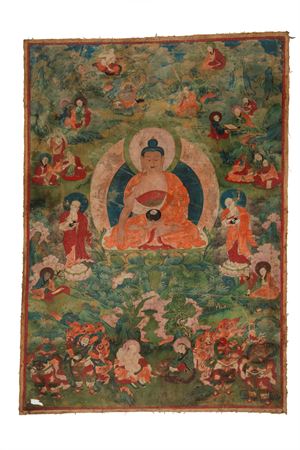 Thangka raffigurante i Buddha della Medicina. Tibet – Cina, secolo XIX