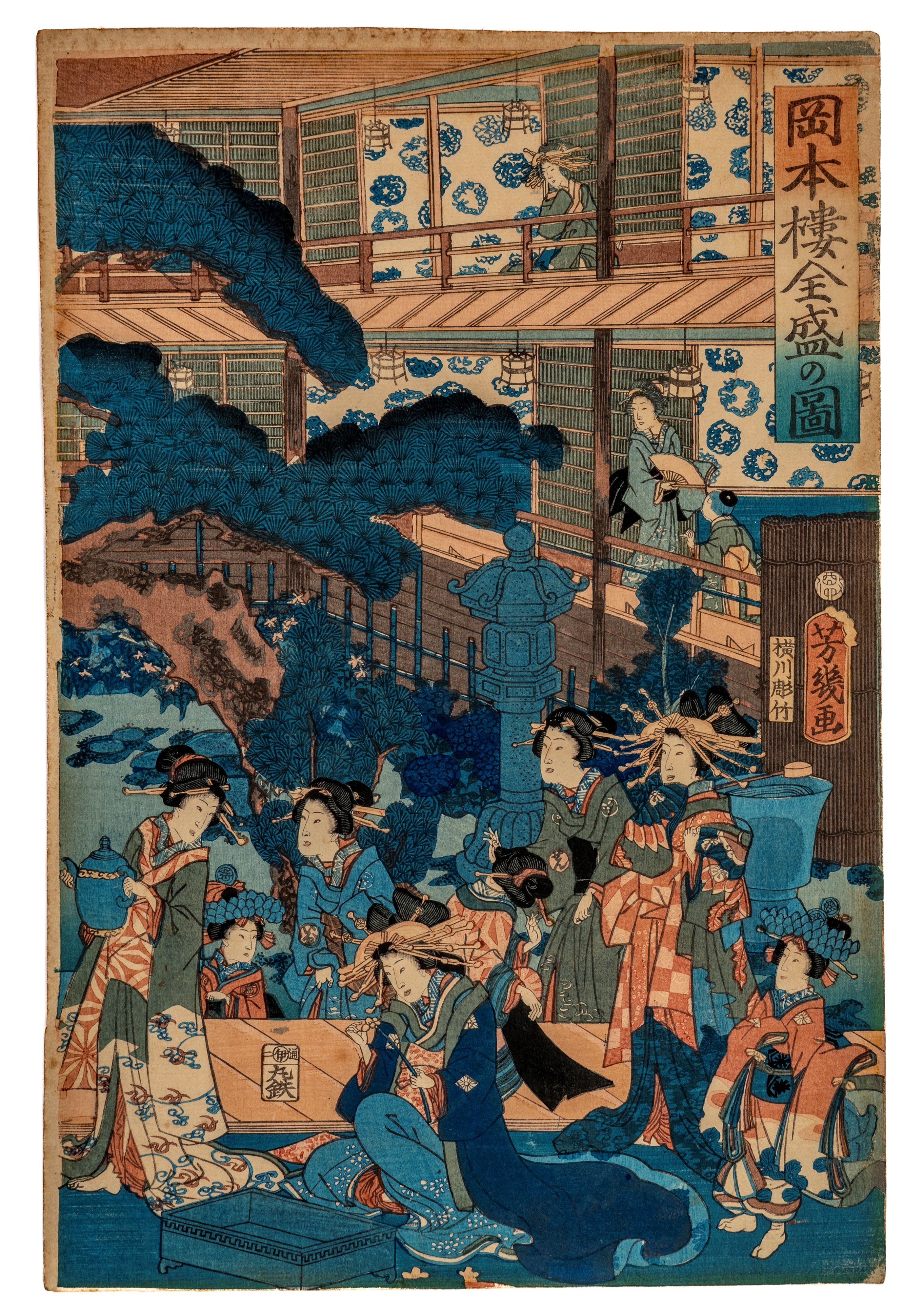 Giappone, Trittico di xilografie, periodo Edo tardivo / Meiji, metà XIX secolo, Ōban verticale cm...