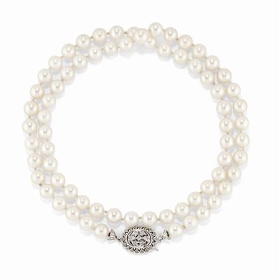 Collana in oro bianco 18K con perle coltivate e diamanti