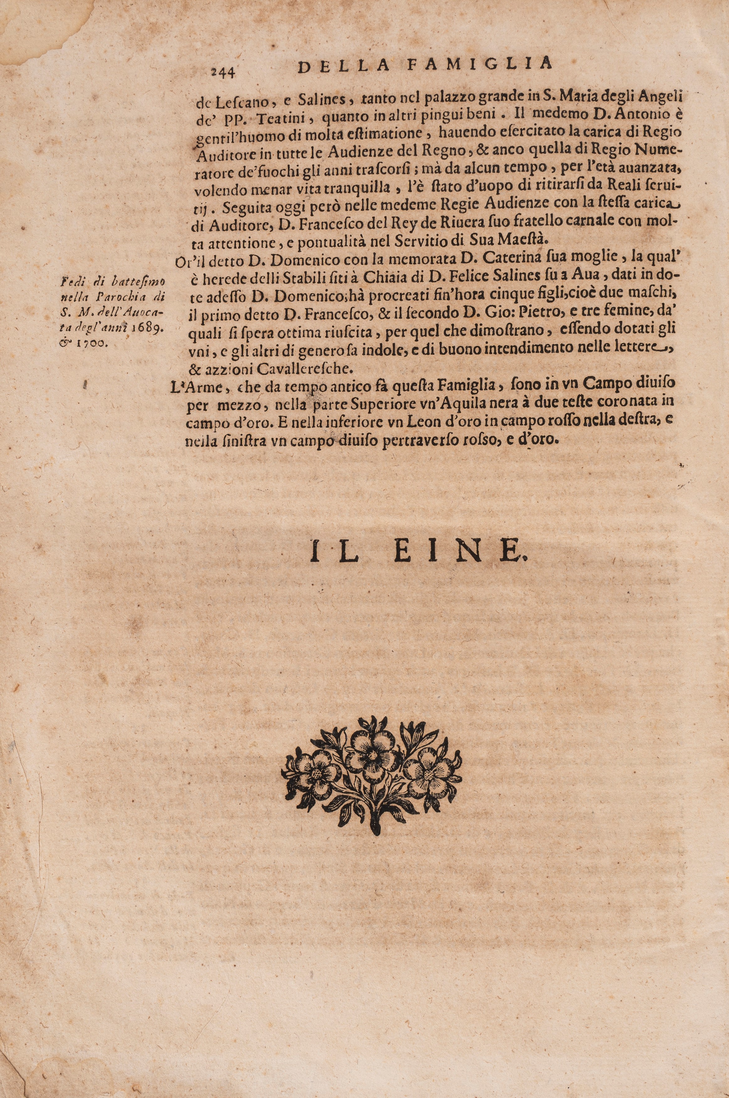 Discorsi postumi del signor Carlo De Lellis di alcune poche nobili famiglie, con l'annotationi in...