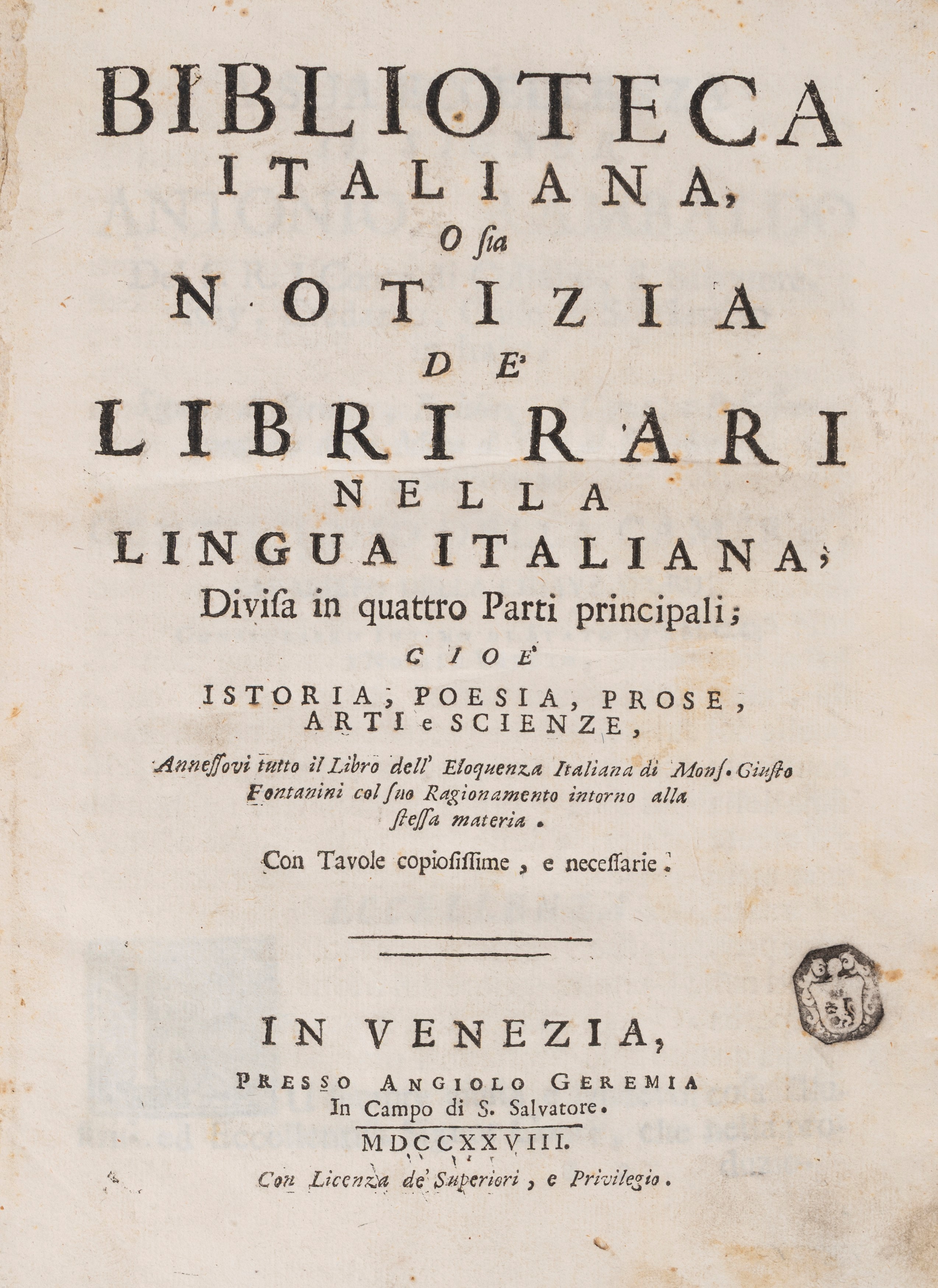 Bibliothecae Angeli ad Nidum ab Inclyta Brancatorium Famila Constructae, et ab aliis deinceps auc...