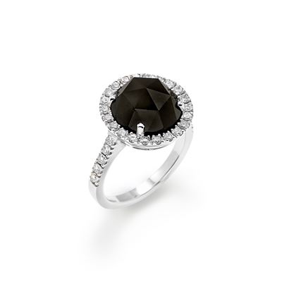 Anello con diamante nero e brillanti, oro bianco 18k