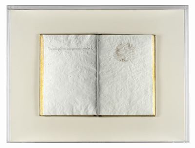 La macchia del 21 aprile, libro in acrilico montato su legno con copertura in plexiglass