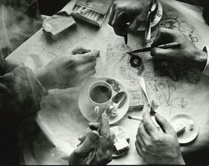 Horvat Frank - Hands of cartoonist Andr&#233; Francois, Terin, Folon, Sin&#233; at La Coupole, Paris
