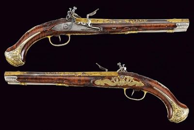 Bellissimo Paio di Pistole a Pietra Focaia per il Mercato Orientale