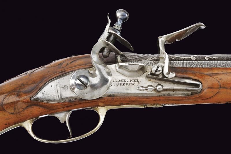 Interessante Pistola a Pietra Focaia di J. S. Meckel con Fornimenti in Argento