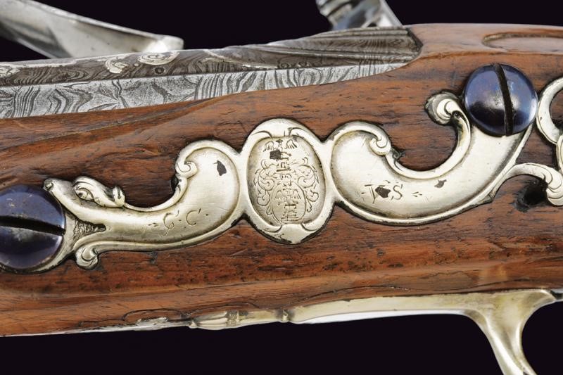 Interessante Pistola a Pietra Focaia di J. S. Meckel con Fornimenti in Argento