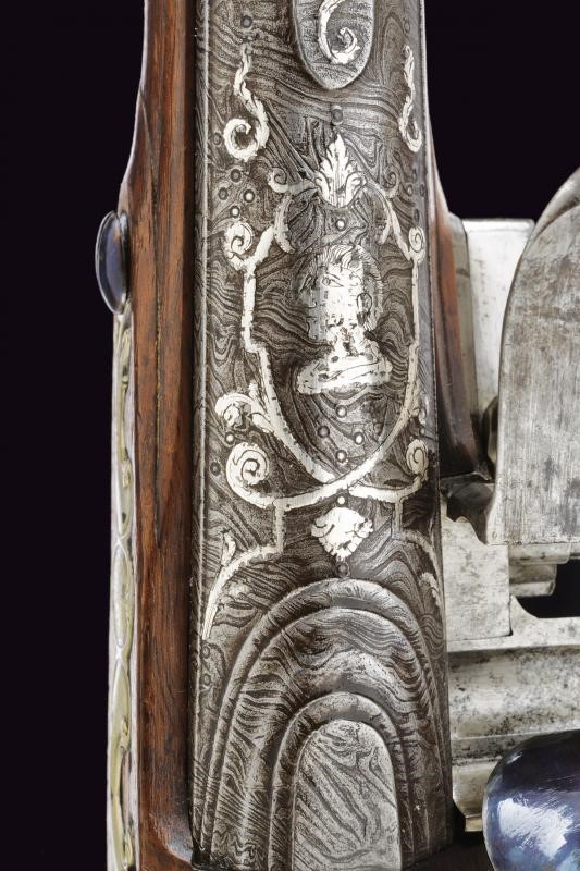 Interessante Pistola a Pietra Focaia di J. S. Meckel con Fornimenti in Argento