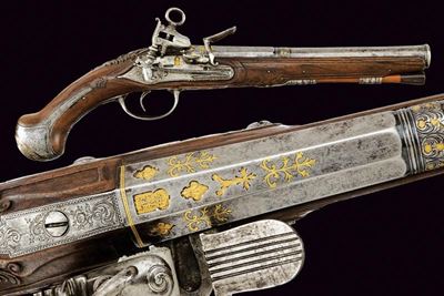 Bellissima Pistola a Pietra Focaia Firmata Bustindui e Guisasola