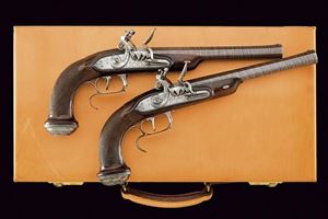 Elegante paio di pistole a pietra focaia di Jean Aubron