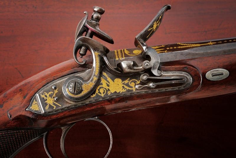Bellissimo Paio di Pistole a Pietra Focaia Elaborate in Stile Inglese, Firmate Vsevolod