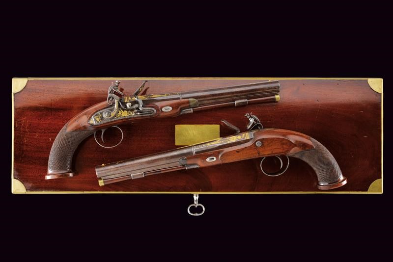 Bellissimo Paio di Pistole a Pietra Focaia Elaborate in Stile Inglese, Firmate Vsevolod