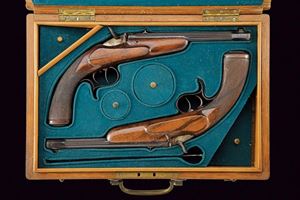 Paio di pistole a retrocarica da tiro di tipo Flobert in cassetta