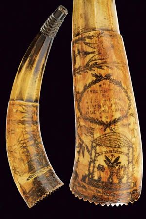 Corno da polvere con incisione e dedica