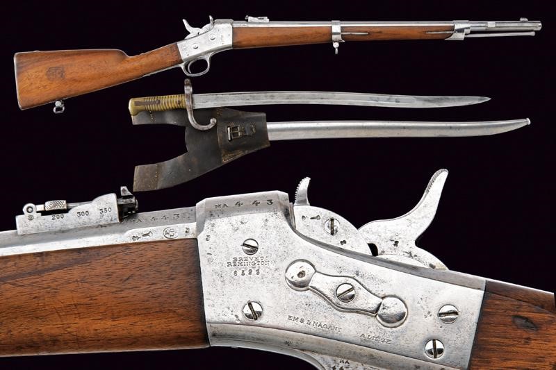 Rarissima carabina Remington Rolling Block da artiglieria con baionetta