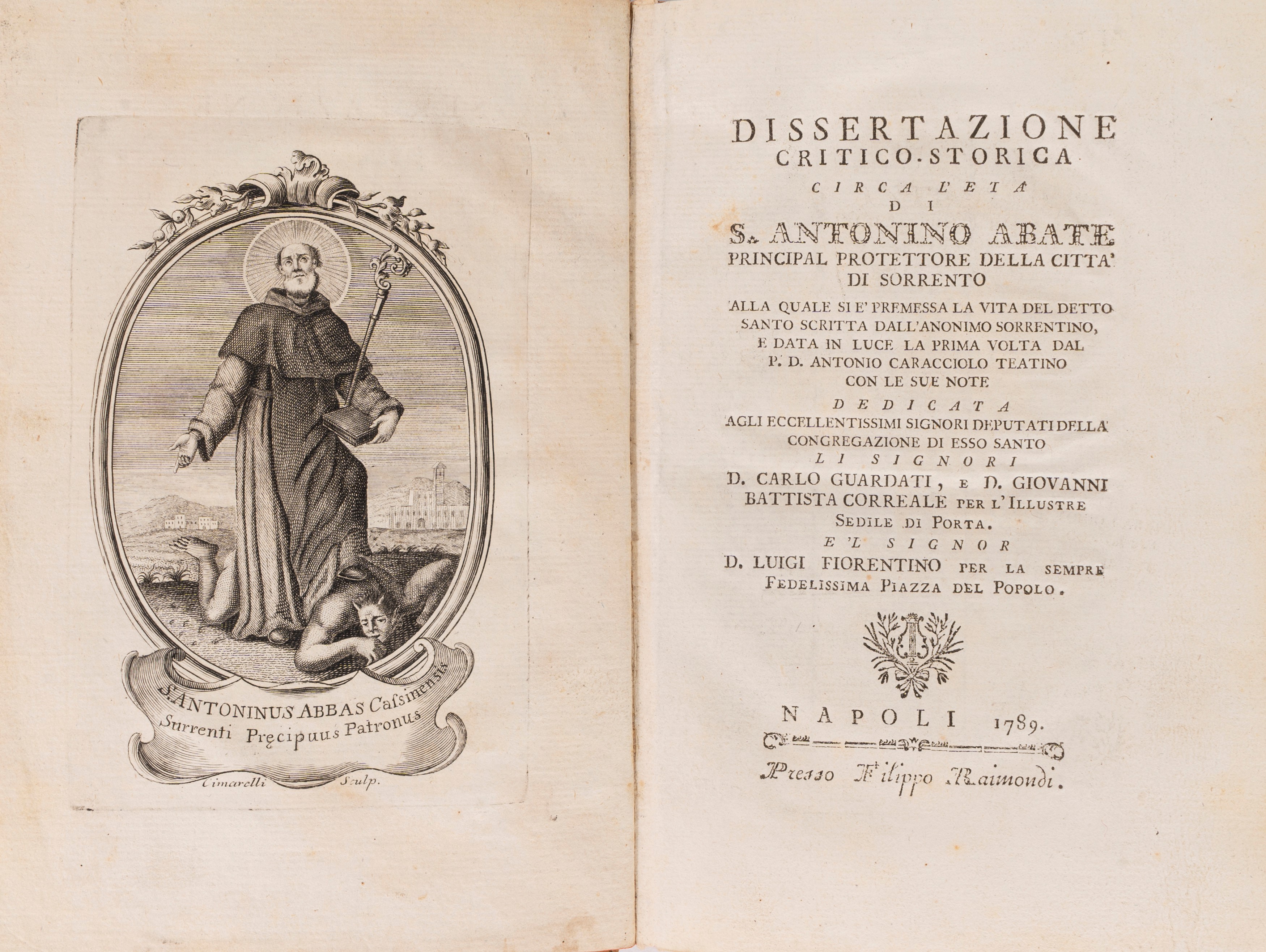 Dissertazione critico storica circa l'età di S. Antonino Abate principal protettore della città d...