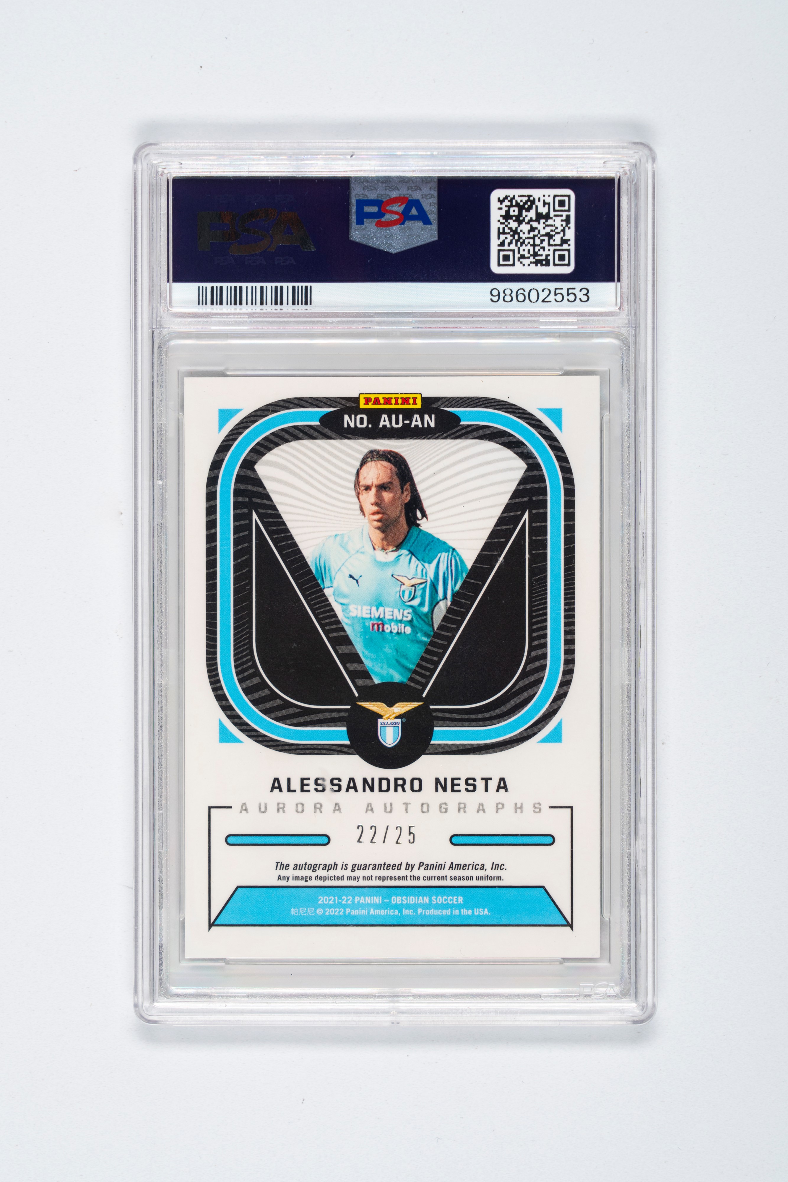 Alessandro Nesta - Lazio – Card Panini Obsidian Prizm Refractor #/25 – Cert. Psa