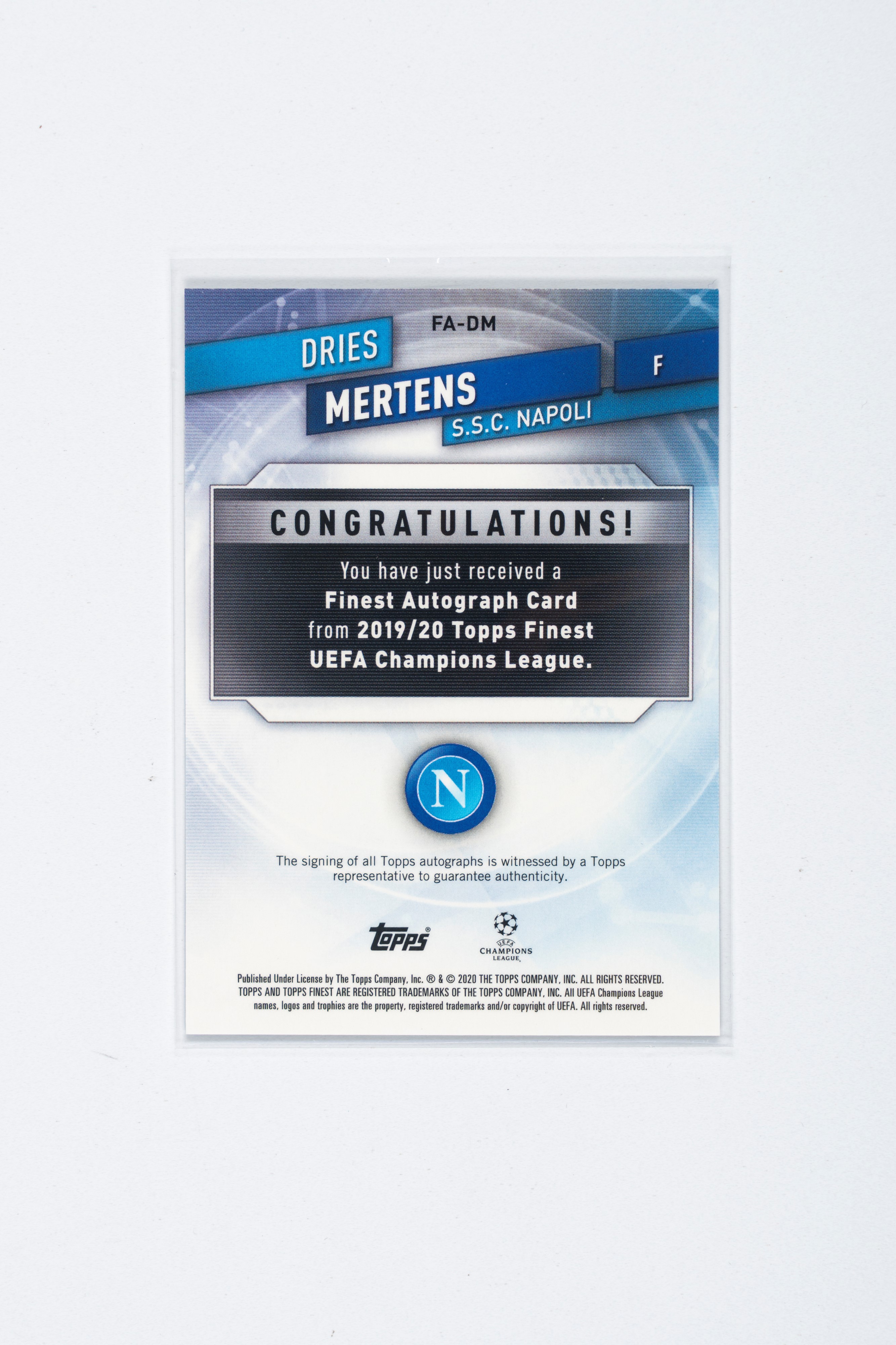 Dries Mertens – Card Autografata – Napoli – Topps Finest Uefa Champions League 2019/2020