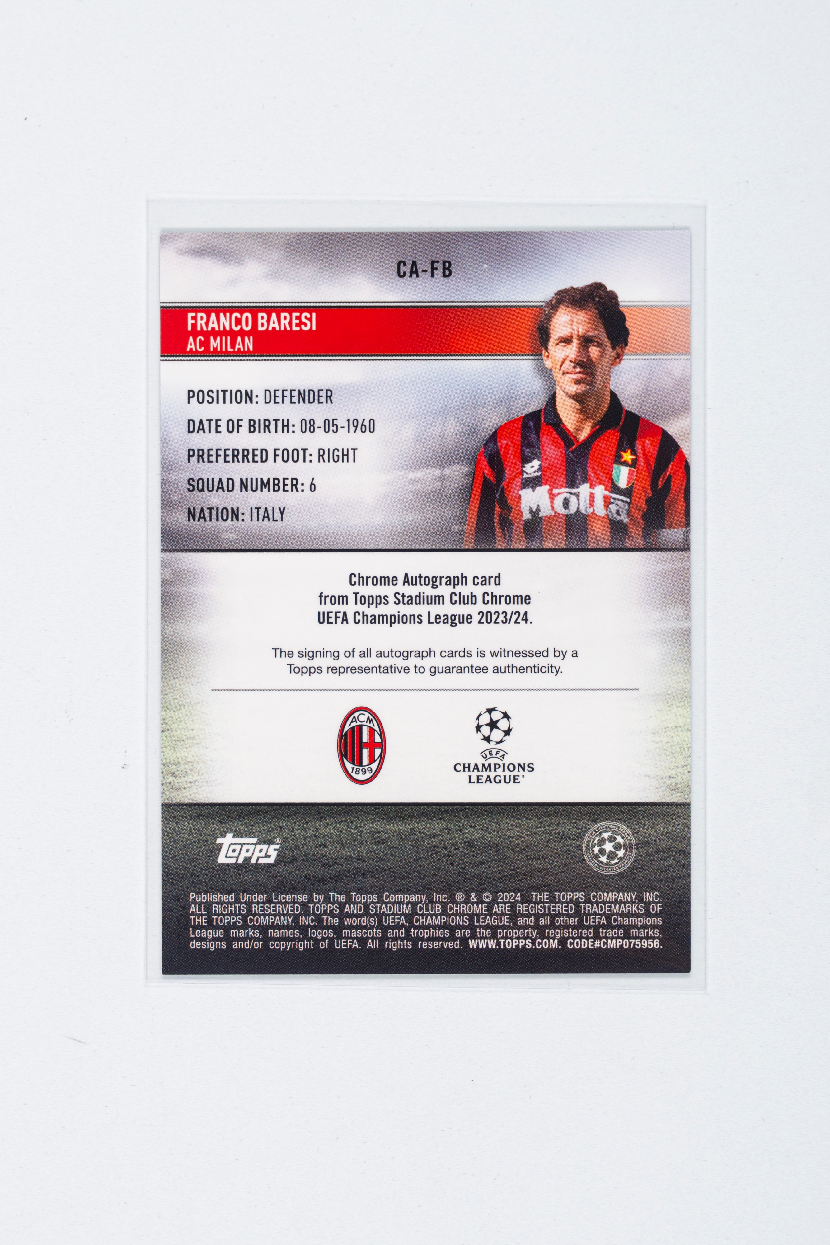 Franco Baresi – Card Autografata – Milan – Topps Stadium Ucl 2023/2024 - #/99