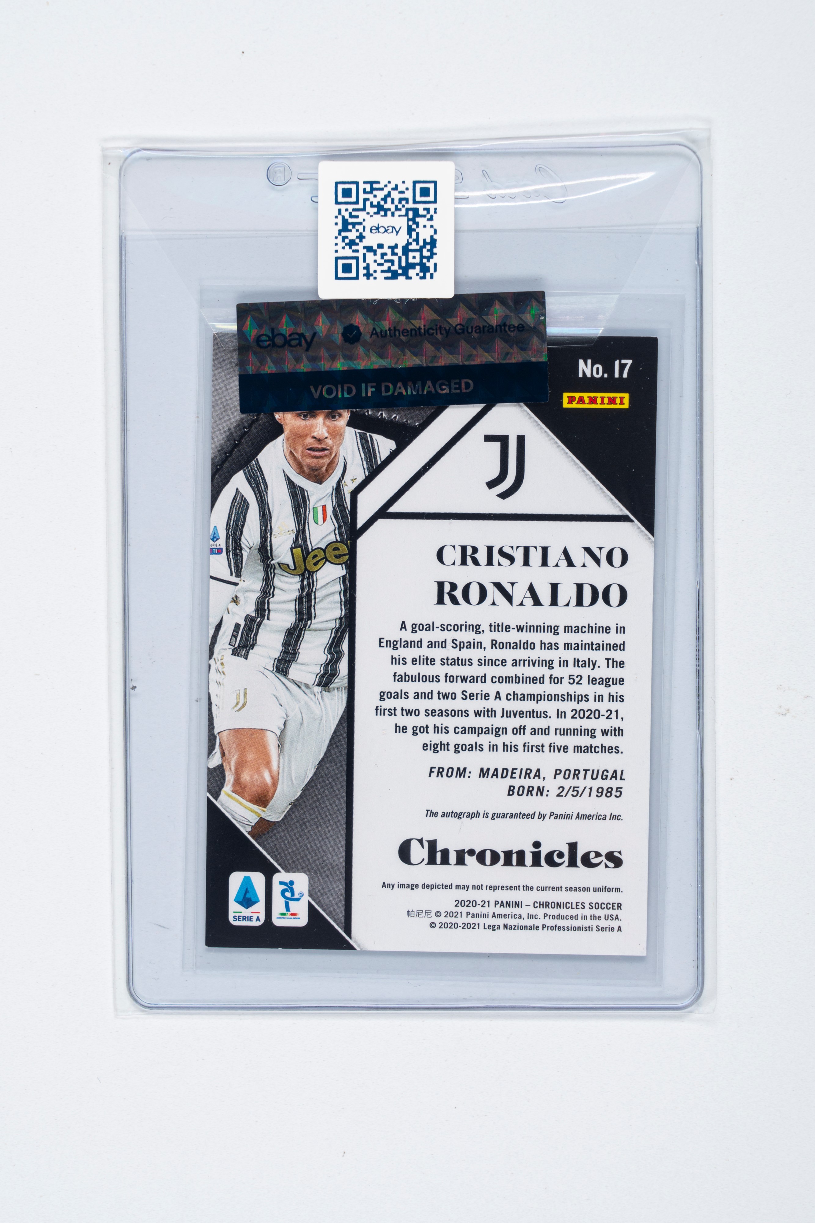 Cristiano Ronaldo - Card Autografata – Juventus - Panini Chronicles 2020/2021 – Numerata su 74