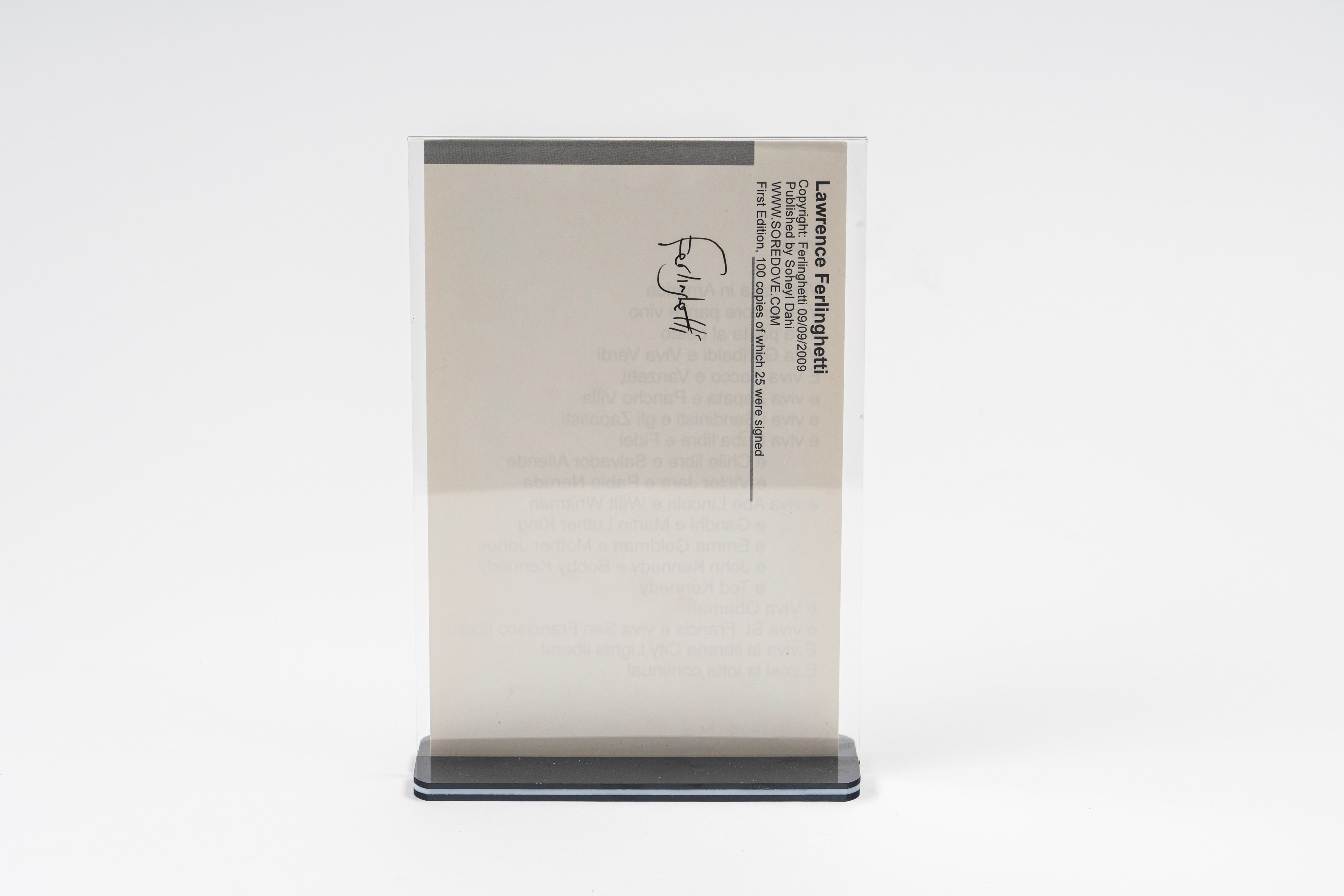 Lawrence Ferlinghetti – Poesia in Italiano Autografata – Beat Generation – 15x20 CM – Incorniciat...