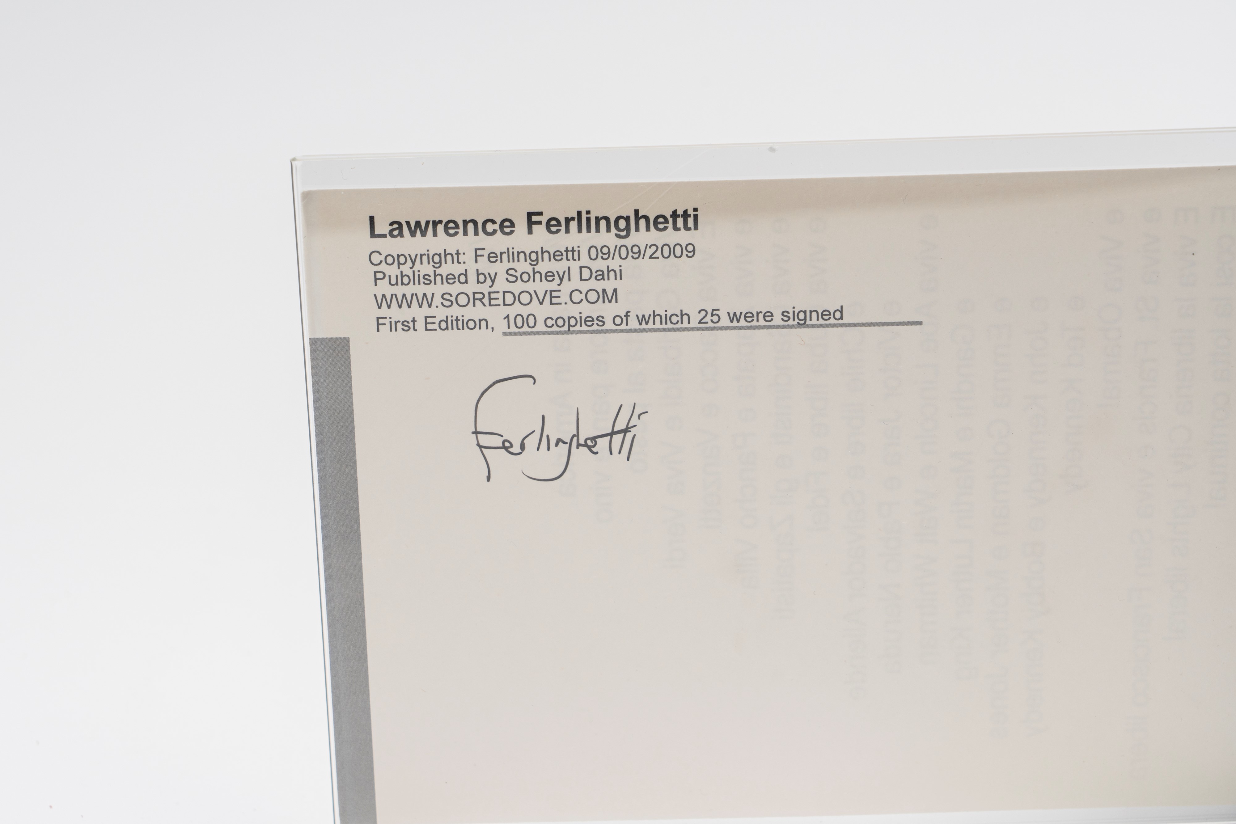 Lawrence Ferlinghetti – Poesia in Italiano Autografata – Beat Generation – 15x20 CM – Incorniciat...