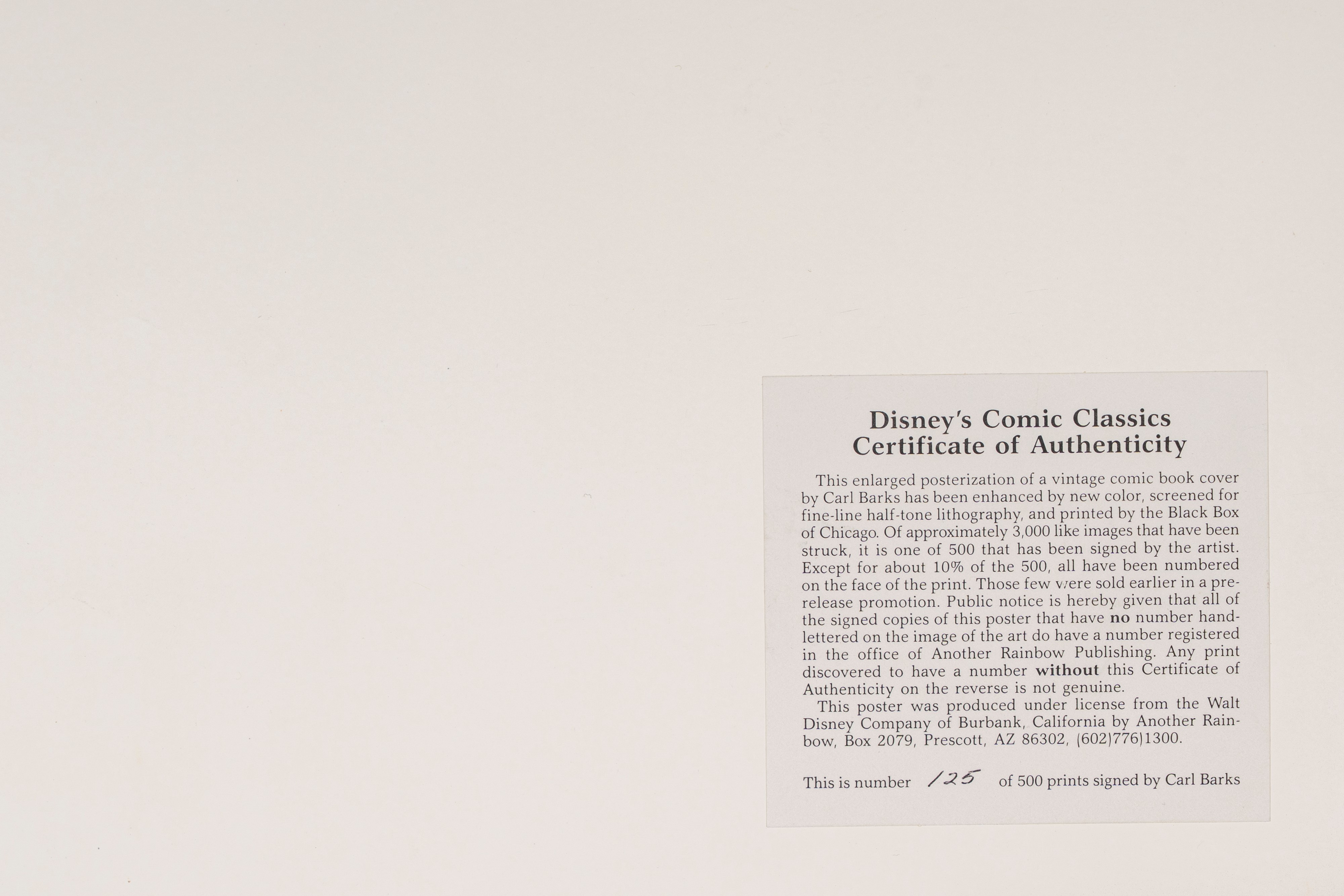Carl Barks – Poster a Tiratura Limitata #50 – Autografato - Another Raimbow - 1987