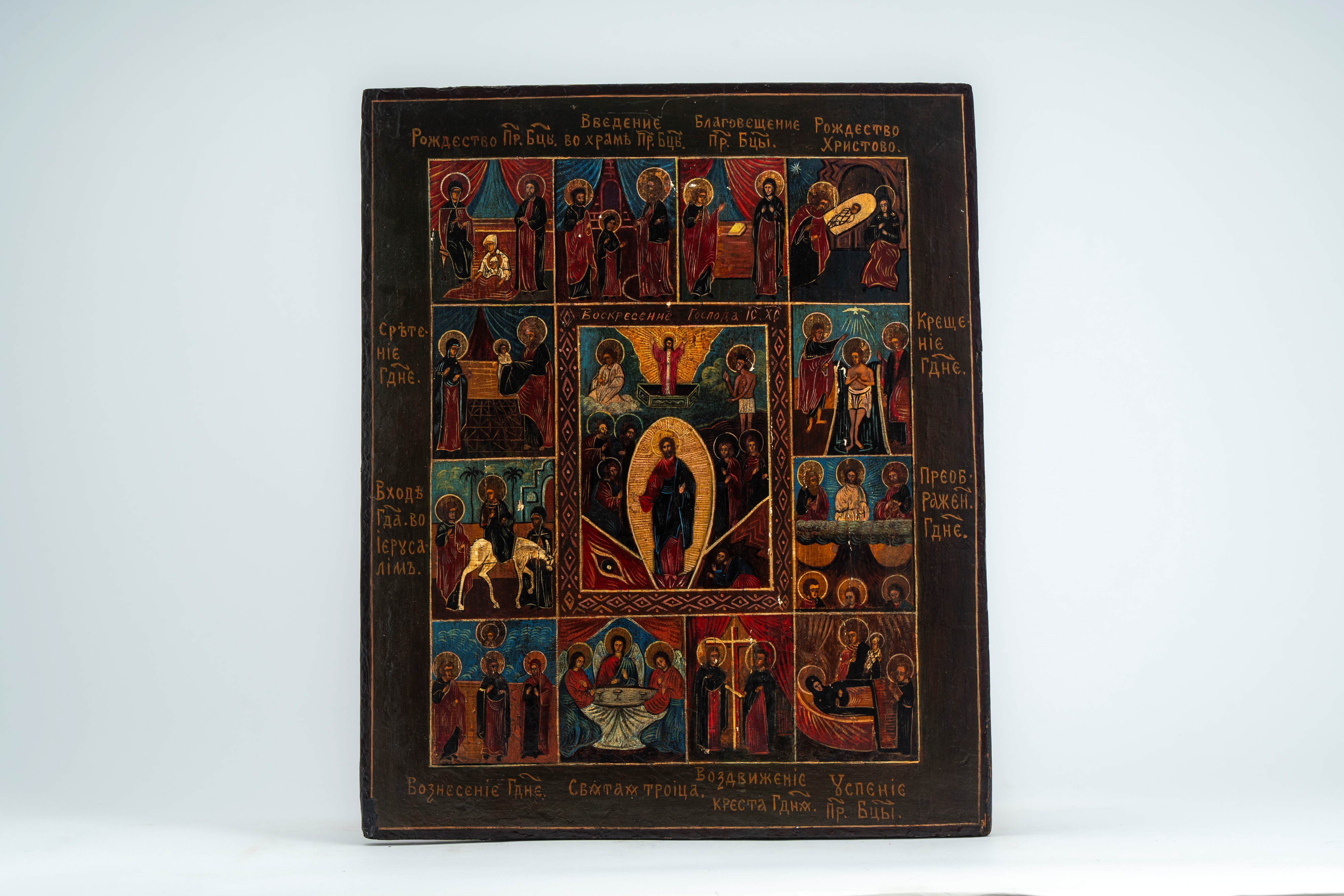 Due icone su tavola raffiguranti la Madre di Dio di Feodorov e le Dodici Grandi Feste. Russia, fi...