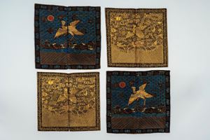 ☼ A set of four embroidered silk rank badges, China, Qing dynasty, late 19th century