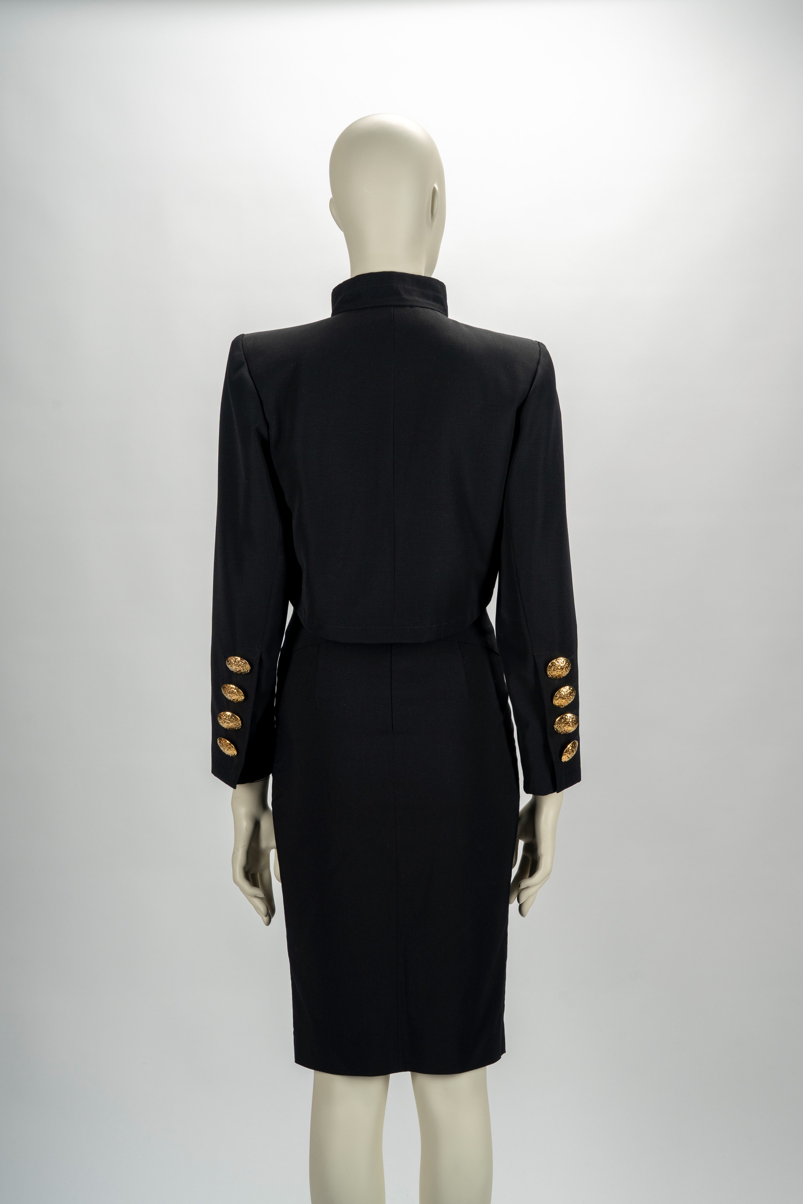 Yves Saint Laurent Rive Gauche - Giacca corta in lana nera con bottoni gioiello