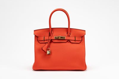 Borsa Birkin 30, pelle Togo color Orange Poppy, dettagli in metallo dorato