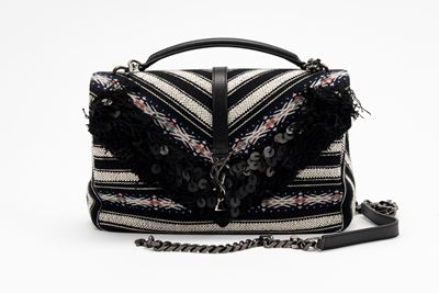 Borsa Chevron Berber, tessuto rigato multicolor con dettagli in pelle e metallo