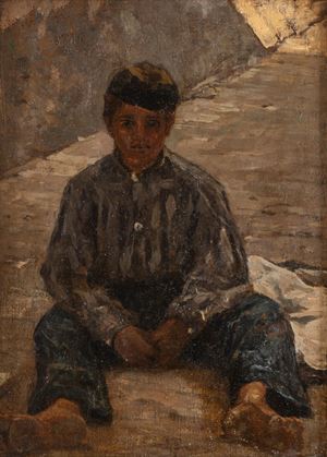 Riomaggiore, boy sitting with cap