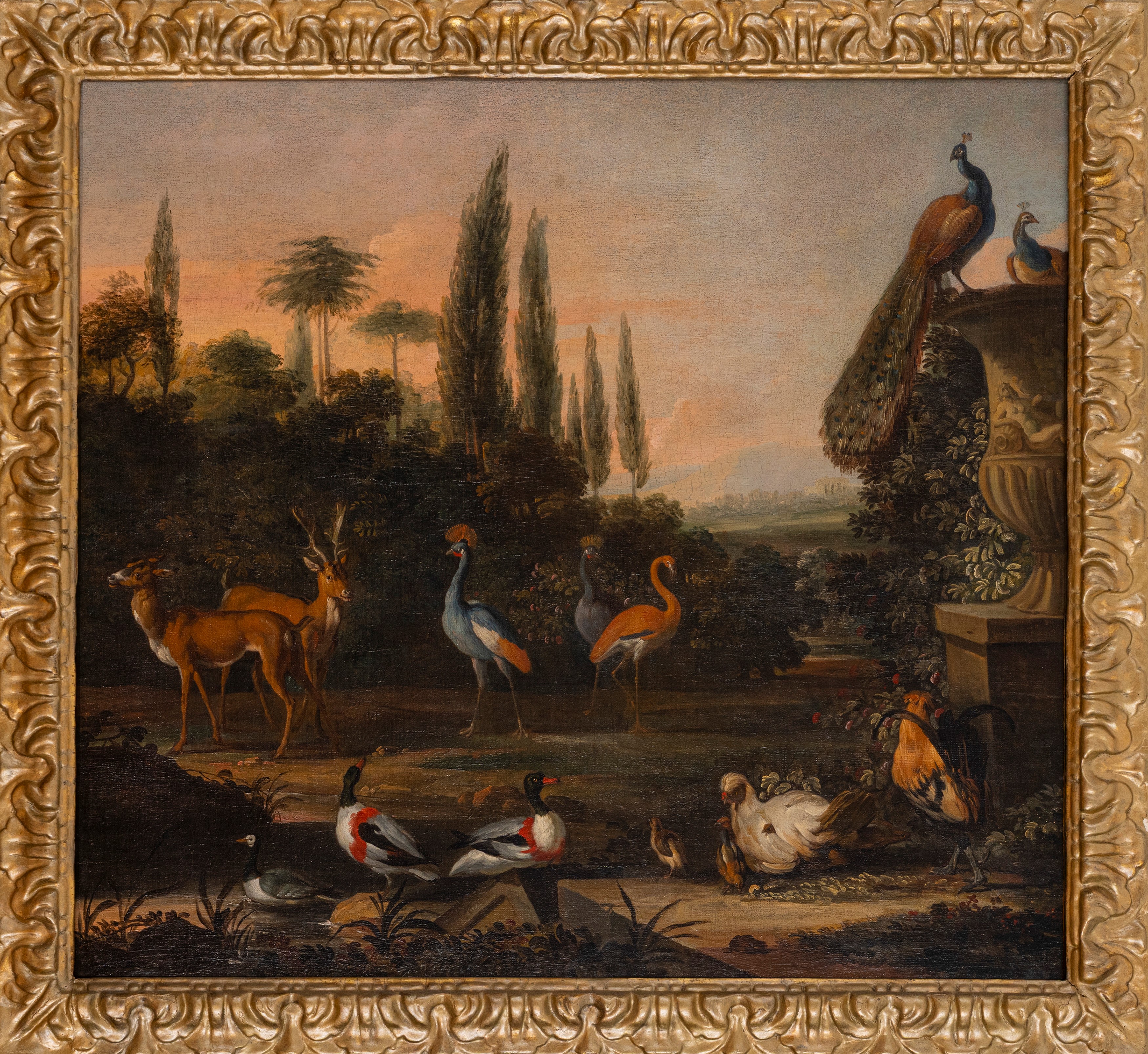 Paesaggio con cervi e volatili