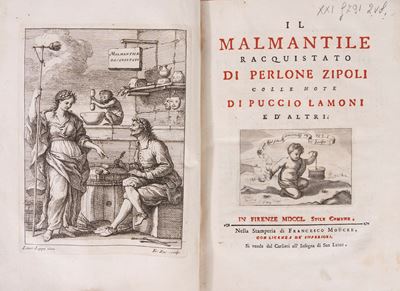 Il Malmantile Racquistato di Perlone Zipoli con note di Puccio Lamoni e altri, 1750