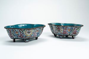 Pair of cloisonné enamel jardinières of globular form, China, late 19th century