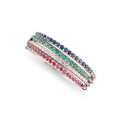 Quattro bracciali in platino con zaffiri, rubini e smeraldi