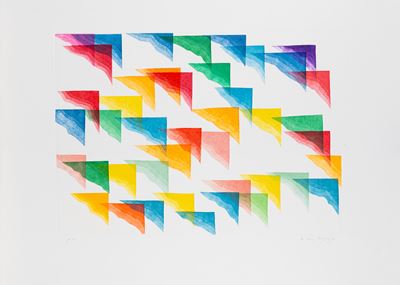 Composizione con triangoli, acquaforte acquatinta a colori