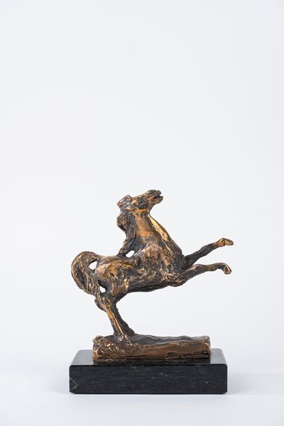 Cavallino rampante, bronzo patina bruno dorata, es. 63/120