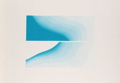 Composizione azzurra, acquaforte acquatinta a colori