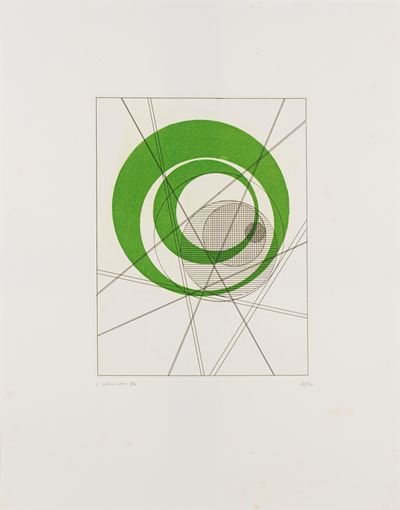 Composizione in verde, acquaforte acquatinta a colori, 1984