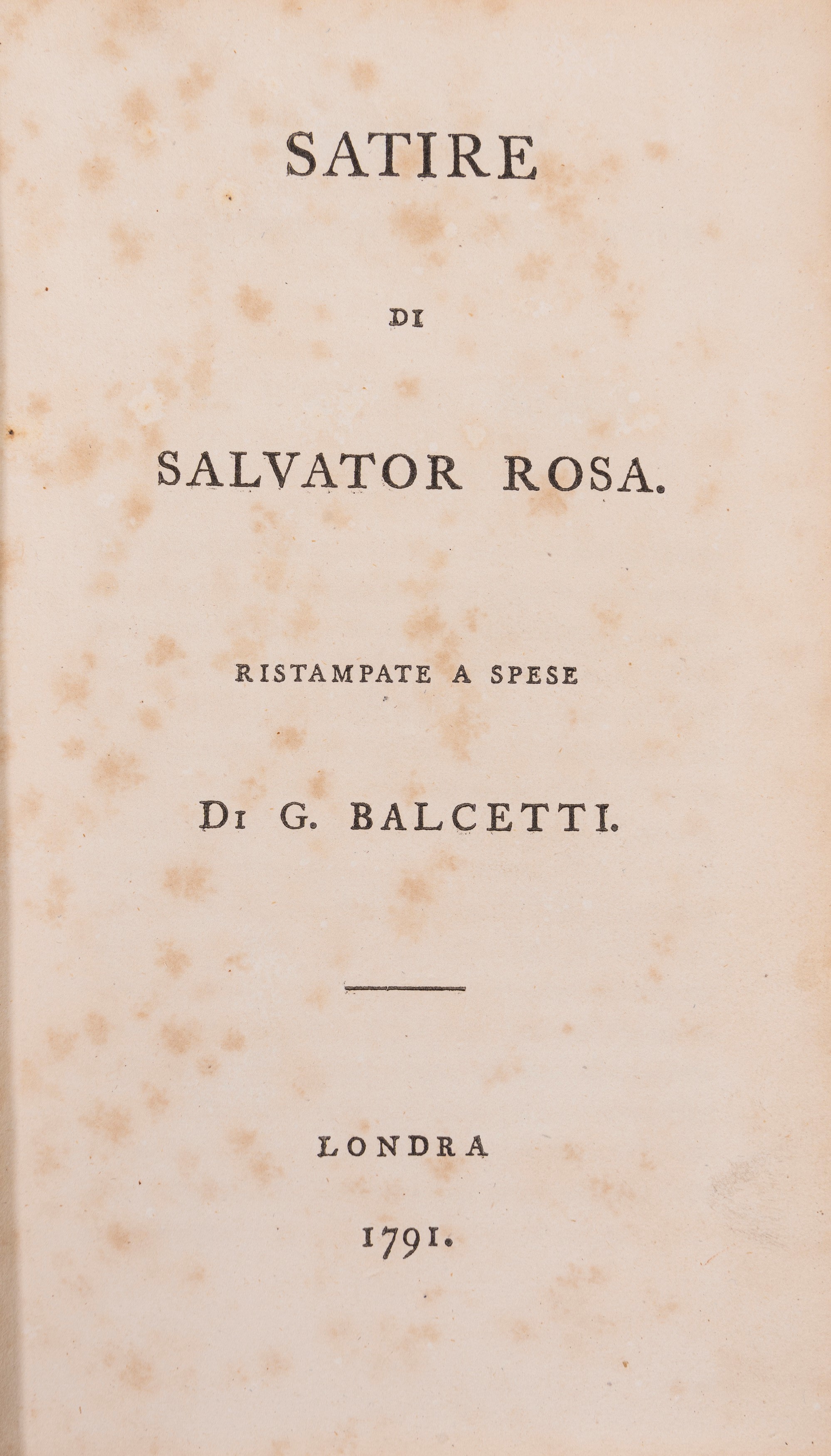 Salvator Rosa - Satire, Londra, 1791, legatura in vitello