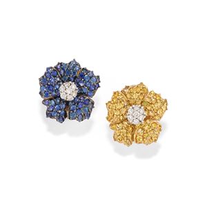 Earrings with yellow and blue sapphires