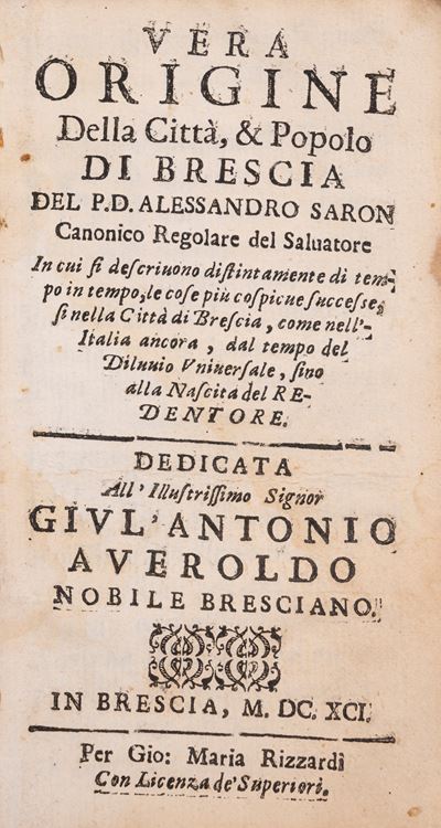 Vera origine della Città e Popolo di Brescia, 1691