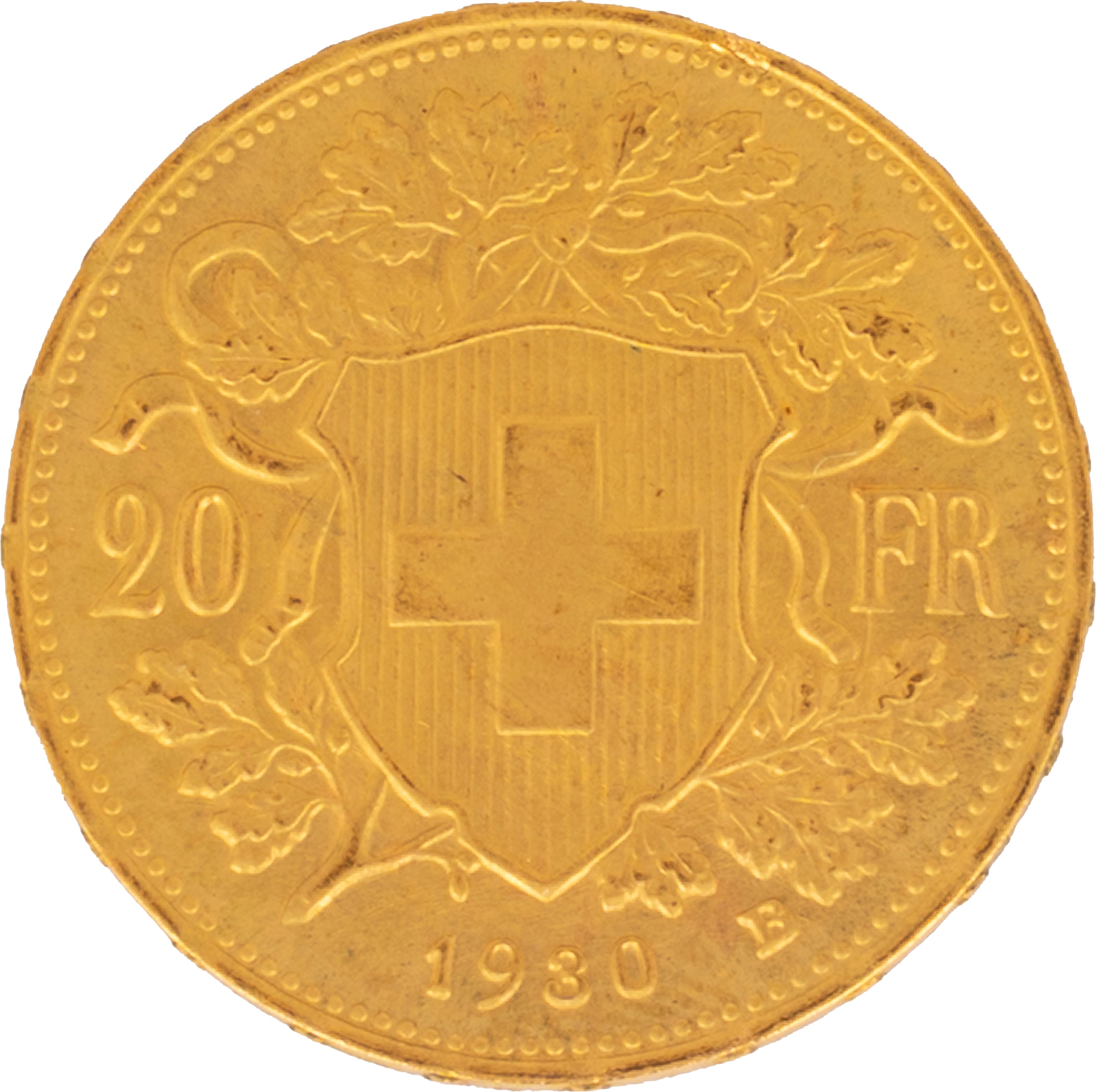 Svizzera - Marenghi, Moneta in oro titolo 900/°°° con busto giovanile di donna 'Vreneli'