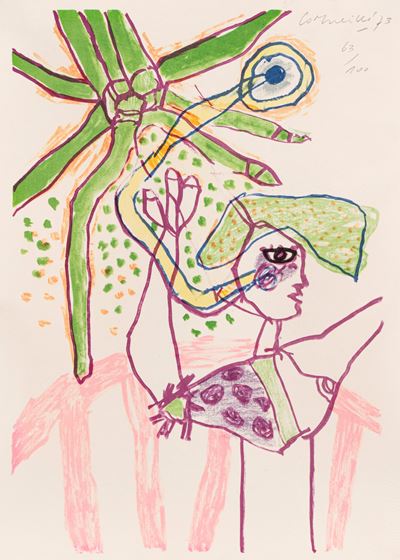 Composizione con figura, litografia a colori, 1973