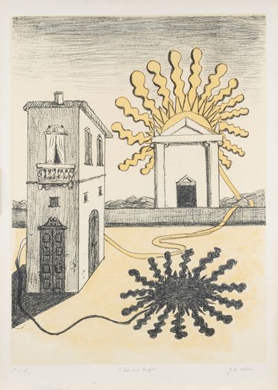 Sole sul tempio, litografia a colori, 1969
