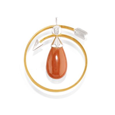 Pendente in oro bicolore 18k con corallo e diamante
