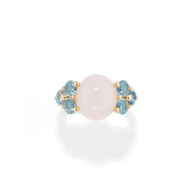 Anello in oro rosa 18k con pietra di luna e acquamarine