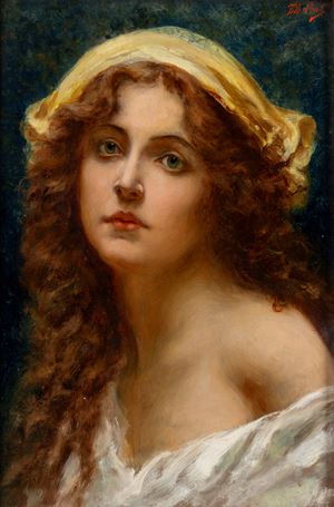 Ritratto di giovane donna con foulard giallo